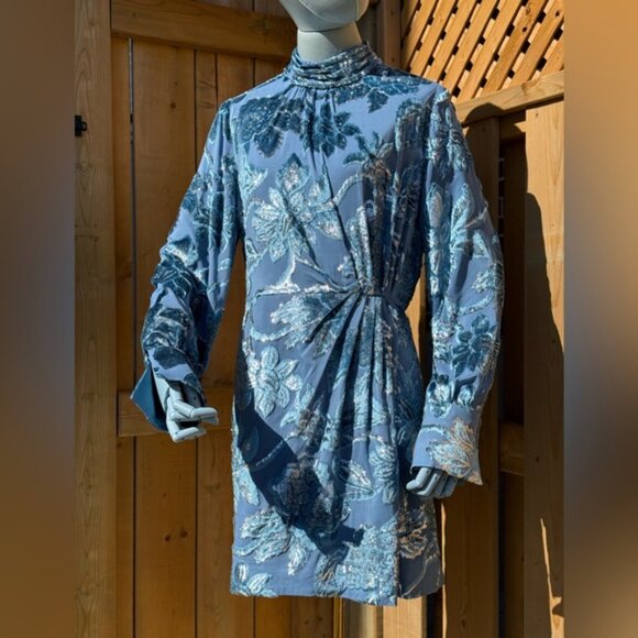 🆕 SIMKHAI 🧿 NWOT Halen Draped Velvet Mini Dress, Celestial Blue - Sz US 8 - Picture 5 of 14